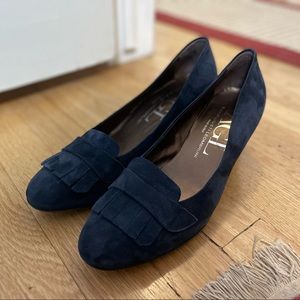 AGL Kiltie Fringe Suede Pump Heels in Sapphire Blue Size 40.5
